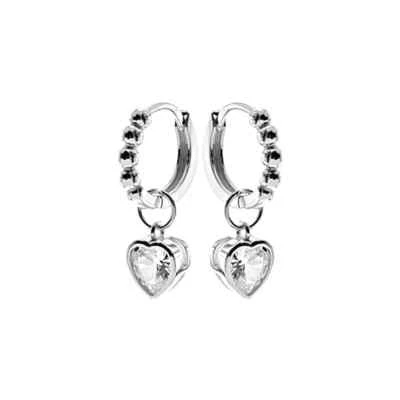 Goccia Pompon Cuore Orecchini a Cerchio Argento Sterling 925 Nuovo IN Scatola - Immagine 1 di 3