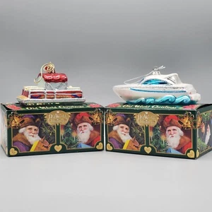 Pontoon Boat & Ski Boat, Old World Christmas Glass Ornaments - Picture 1 of 5