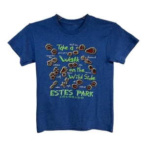 Estes Park Take A Walk On The Wild SIde Graphic T-Shirt Unisex Kid's M Blue Crew - Picture 1 of 4