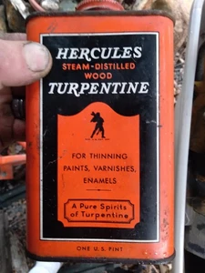 VINTAGE HERCULES STEAM DISTILLED WOOD TURPENTINE, 1-PINT TIN CAN - Picture 1 of 5