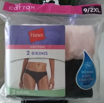 Ropa interior HANES para mujer de cortes altos 100 % algodón panty 9/2XL rosa + negro 2 pares nueva con etiquetas Foto 1 de 3