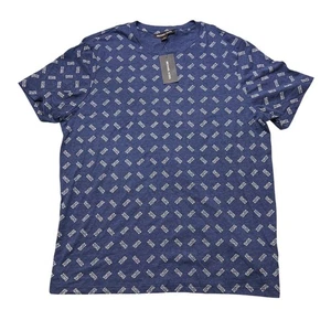 Michael Kors Men's Allover Print Indigo and White Shirt Tee Size Large L New - Picture 1 of 8