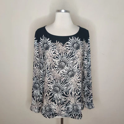 Blusa floral pequeña Ann Taylor LOFT para mujer manga larga popover dobladillo alto bajo Foto 1 de 4