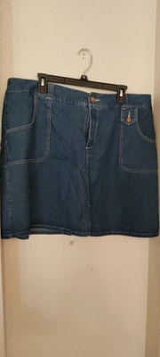 Women Plus Sz 18 Avrg Blue Jean Skirt Knee Length Dark Denim Casual White Stag - Image 1 of 3