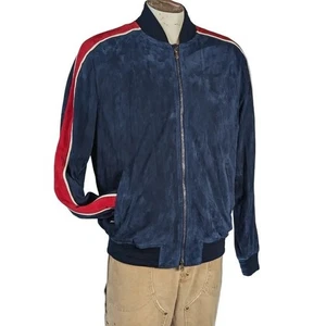 Chaqueta de gamuza Isaia para hombre corderos Italia Racing Stipe azul rojo talla 54R nueva con etiquetas $3,995 - Imagen 1 de 10