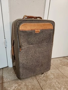 HARTMANN 25" Expandable Two Wheeled Luggage Suitcase Bag Tweed & Leather - Picture 1 of 22