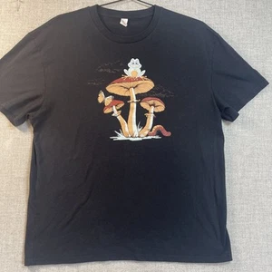 Women's Adult Size XL T-shirt Frog On Mushroom Black Novelty 90s VTG Retro - Picture 1 of 12