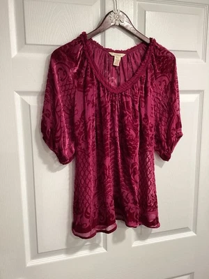 Blusa Sundance Mujer S Mezcla Seda Rosa Terciopelo Burnout Hada Cottagecore Boho Foto 1 de 4