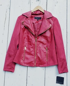 Marc New York Crimson Red Faux Leather Moto Jacket Women Sz S NEW - Picture 1 of 7