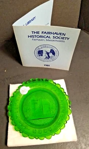 Millicent Library, Fairhaven MA Green cup plate Pairpoint Glass 3.5" wide - Picture 1 of 6