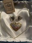 JEEP COLLINS Vintage Sterling/Brass Heart Pendant & Earrings Set
