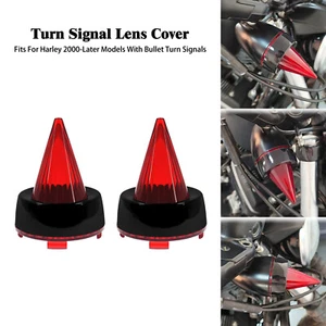 2X Turn Signal Light Red Lens Cover Black Bezel Cone For Harley Street Glide - Picture 1 of 15