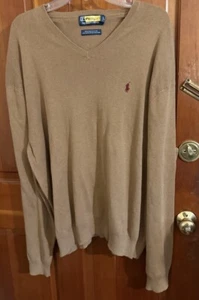 POLO Ralph Lauren Jumper Mens 2X Large Brown 100% Cotton V Neck Casual - Picture 1 of 5