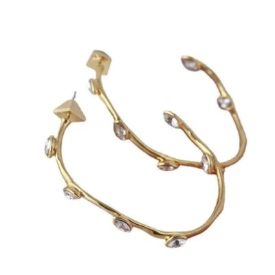 Authentic Signed Alexis Bittar Crystal & Goldplate Half Hoop Prong Back Earrings Foto 1 de 4