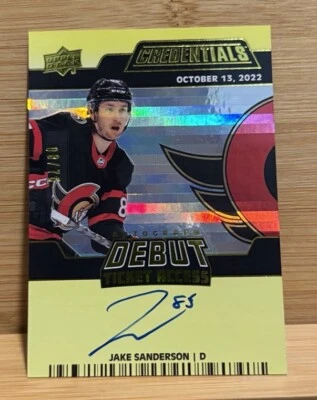 2022-23 Credentials Debut Ticket Access Yellow /75 Jake Sanderson Rookie Auto RC - Image 1 of 2