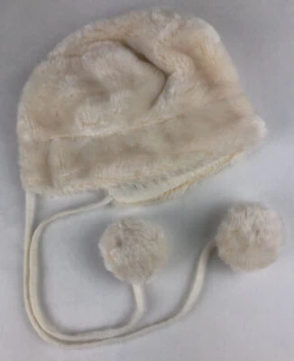 Super Soft Baby Bonnet Hat With Pom Poms White Toddler Vintage  - Image 1 of 4