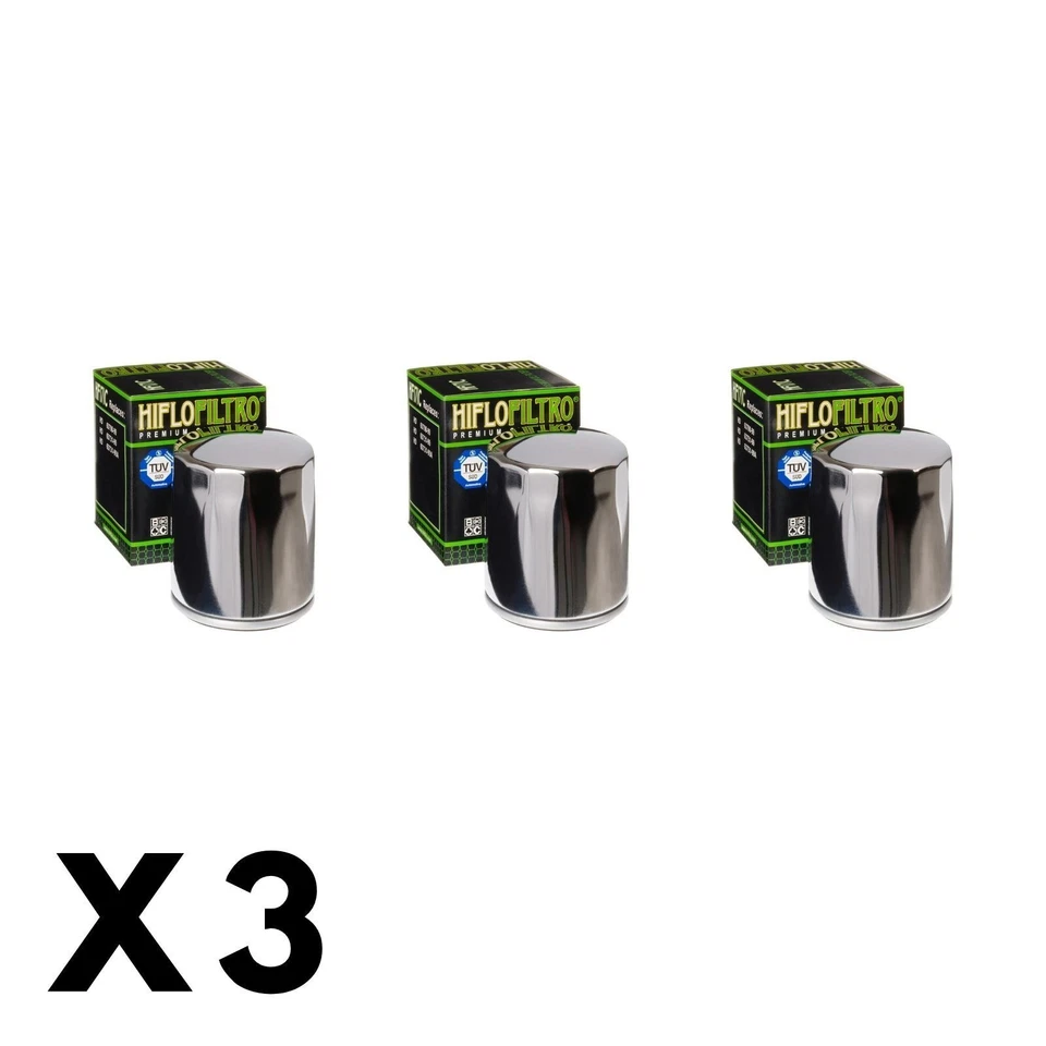 3 Pack Hiflo Chrome Oil Filter for Harley 1450 Fat Boy 88/FLSTF 2000-2006 - Image 1 of 1