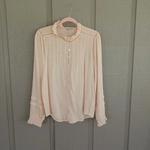 Faherty Willa Button Front Peasant Top SZ M Boho Ruffled Pintucked Vanilla Cream - Picture 1 of 13