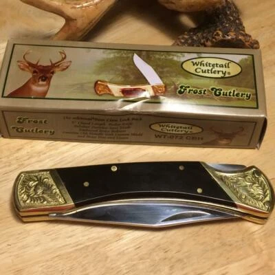 Cubiertos cola blanca escarcha garra de oso cuerno de búfalo 5" cuchillo de bolsillo con bloqueo FWT072CBH Foto 1 de 4