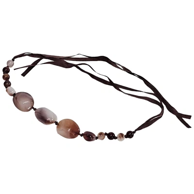 Gargantilla collar imitación ágata topacio humo vintage cinta satinada 24" L años 90 YTK Foto 1 de 4