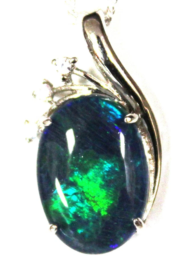 Australian Natural Black Triplet Opal Pendant Solid Sterling Silver Free Box - Image 1 of 2