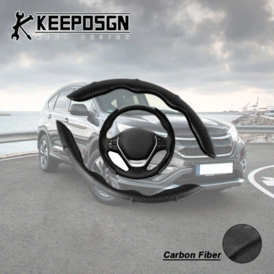 Cubierta de volante de auto de fibra de carbono de 15 pulgadas para Honda CR-V JDM de cuero negro Foto 1 de 4