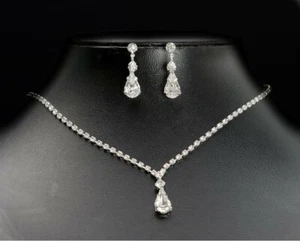 Wedding/Bridal Diamante detailed necklace with matching earrings jewellery set - Picture 1 of 1