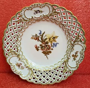 8" Antique 1815-1924 MEISSEN Reticulated Plate: Flowers & Gold Accent, 1st Q-ty - Picture 1 of 9