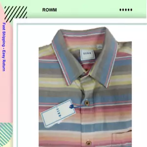 ROWM Men's Short Sleeve Striped Shirt Cotton Multi Color Orange, XL - Picture 1 of 2