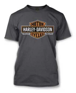 Harley-Davidson Men's Elongated Orange Bar & Shield Charcoal T-Shirt 30291961 - Picture 1 of 2