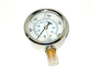 Gauge 2-1/2" Face S/S Case 0-1000 PSI/KPA/BAR 1/4" NPT BRZ Lower Filled <680er22 - Picture 1 of 3