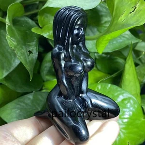 3" Ossidiana Naturale Donna Nudo Quarzo Cristallo Teschio Intagliato Dea Figure 1X - Foto 1 di 12