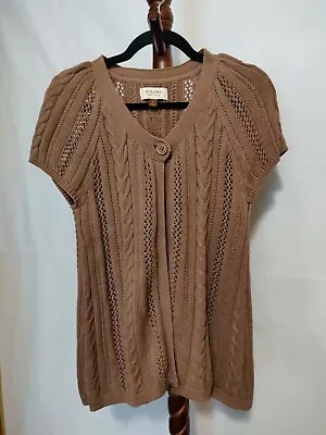 Sonoma women's size M cardigan sweater brown SS scoop neck open front EUC - Image 1 of 4
