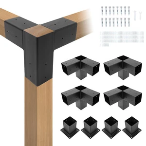 8PCS Black Powder Coated Pergola Brackets Kit 3-Way Right Angle Corner Bracket - Picture 1 of 20