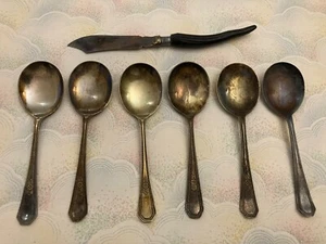 Antikes Löffel & Messer Set Servieren für 6 EPNS Silbermontierung geschnitzter Griff verpackt - Bild 1 von 13
