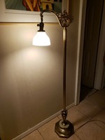 Antique Early 1900's Art Deco Brass & Marble Swirl Base Bridge Floor Lamp