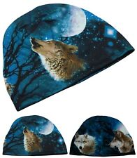 Native Pride New Indian Feathers Howling Wolf Moon Beanie Skull Blue Era Hat Cap