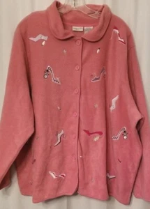 Women's Jacket Fleece Embroidered Button Closure Shoe Design Plus Size 22W 24W - Picture 1 of 5