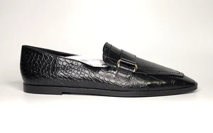 MANGO Women's Buckle Coco Moccasins Crocodile Skin, Rounded Toe, Metallic Buckle - Picture 1 of 7
