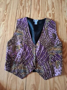 Vtg Ana Mori Womens One Size Vest Beaded Floral Boho Snap Front Closure - Picture 1 of 2