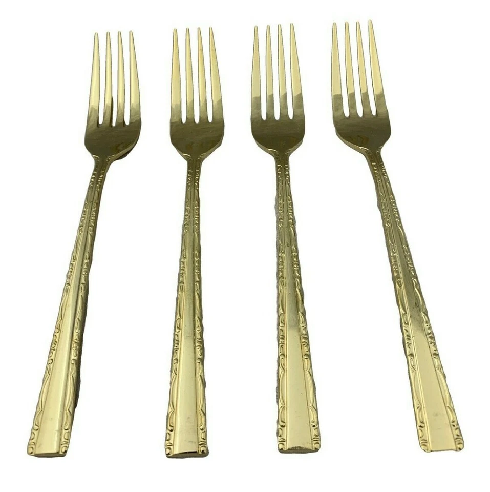 Towle Supreme Cutlery Japan TWS120-GOLD Gold Electroplate 4 Dinner Forks 7.25" - Image 1 of 4