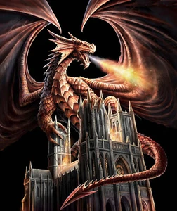 Orange Dragon Blanket, Fantasy Dragons and Castles, Queen Size Throw, Plush - Picture 1 of 3