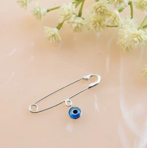 Evil Eye Greek Turkish 925 Silver Baby Stroller Pin Brooch Protection Charm - Foto 1 di 3