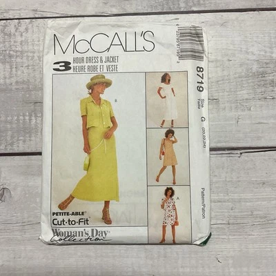 McCalls 8719 Sewing Pattern Dress Scoop Neck Midi Short Jacket Miss 20-24 UNCUT - Image 1 of 4