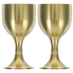 2 Pcs Brass Wine Glass Travel Baby Ornamental Cup Large Capacity - Picture 1 of 12
