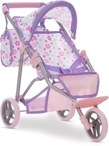 Baby Doll Stroller Jogger 3-Wheel Pram Buggy with Canopy & Basket Purple 21" - Picture 1 of 7