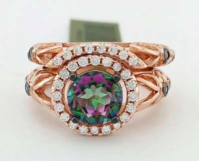 1.67 Cts MYSTIC TOPAZ & WHITE SAPPHIRE RING 14K ROSE GOLD 14PLATED NWT - Image 1 of 4