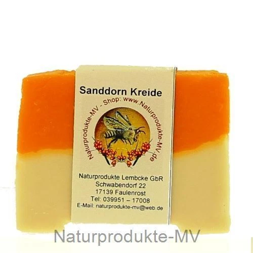 NATURPRODUKTE-MV/BALTICNATURA (74,90 EUR/kg) Sanddorn-Kreide-Seife (100g) Sanddornseife