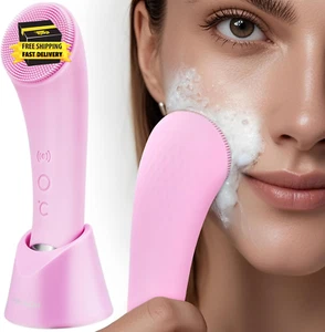 Silicone Face Scrubber, Rechargeable Facial Cleansing Brush with Heat Massage En - Picture 1 of 9