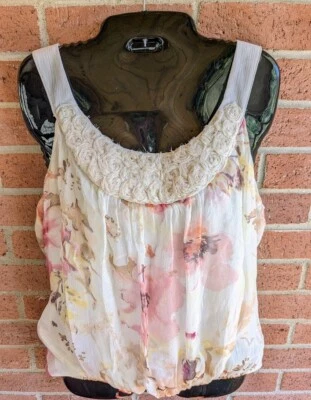 Camiseta sin mangas vintage envolvente para mujer Y2K talla M-L floral roseta hada romántica etérea Foto 1 de 4